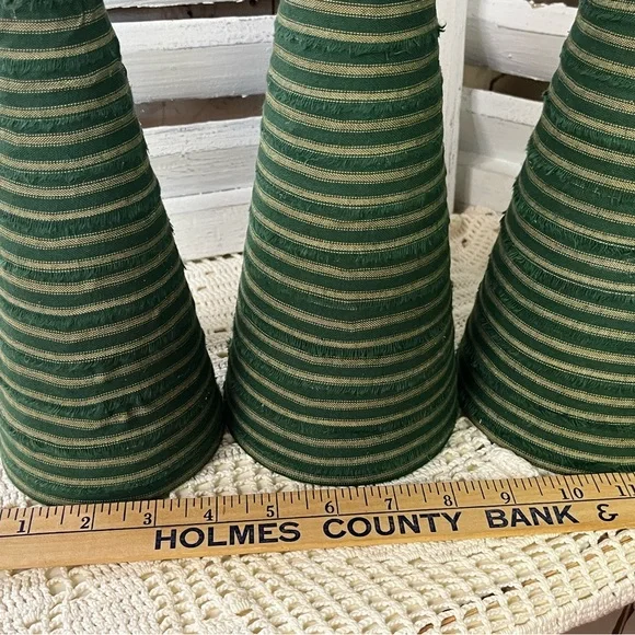 3 large Green Striped homespun fabric Cone Christmas Trees holiday farmhouse - Picture 6 of 8